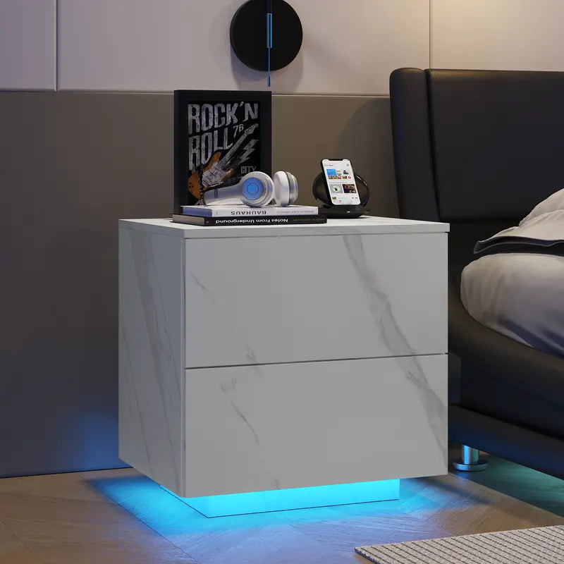 "Modern LED Bedside Sofa Table with 2 Drawers - Perfect for Bedroom and Living Room Decor!"