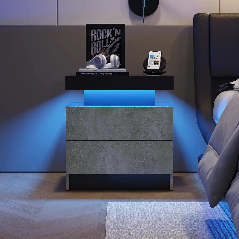 "Modern LED Bedside Sofa Table with 2 Drawers - Perfect for Bedroom and Living Room Decor!"