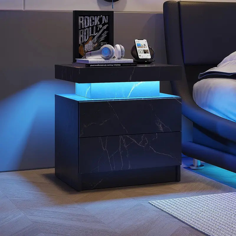 "Modern LED Bedside Sofa Table with 2 Drawers - Perfect for Bedroom and Living Room Decor!"