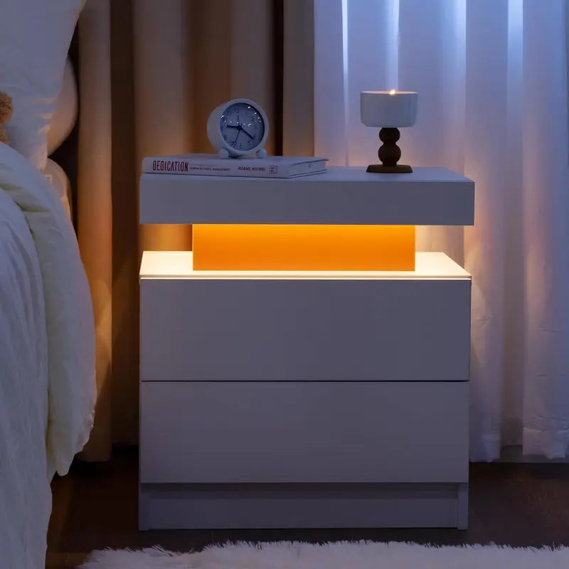 "Modern LED Bedside Sofa Table with 2 Drawers - Perfect for Bedroom and Living Room Decor!"