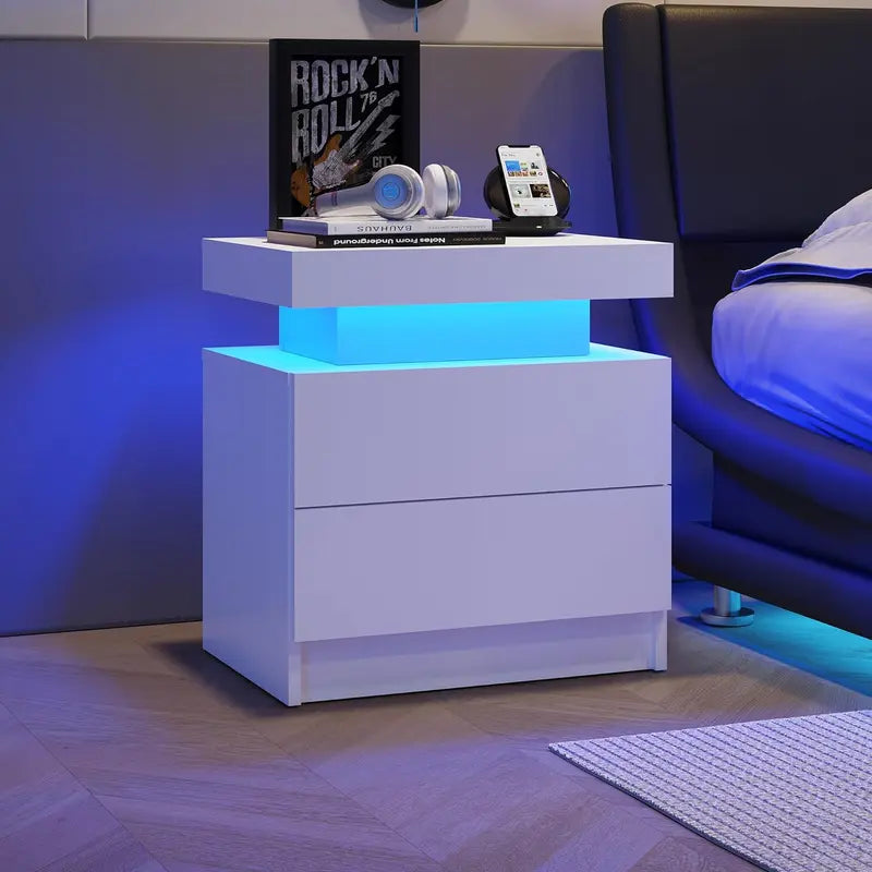 "Modern LED Bedside Sofa Table with 2 Drawers - Perfect for Bedroom and Living Room Decor!"