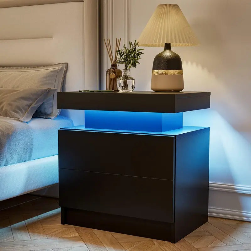 "Modern LED Bedside Sofa Table with 2 Drawers - Perfect for Bedroom and Living Room Decor!"