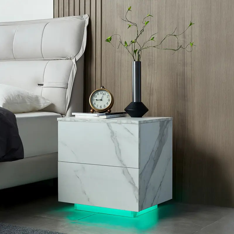 "Modern LED Bedside Sofa Table with 2 Drawers - Perfect for Bedroom and Living Room Decor!"