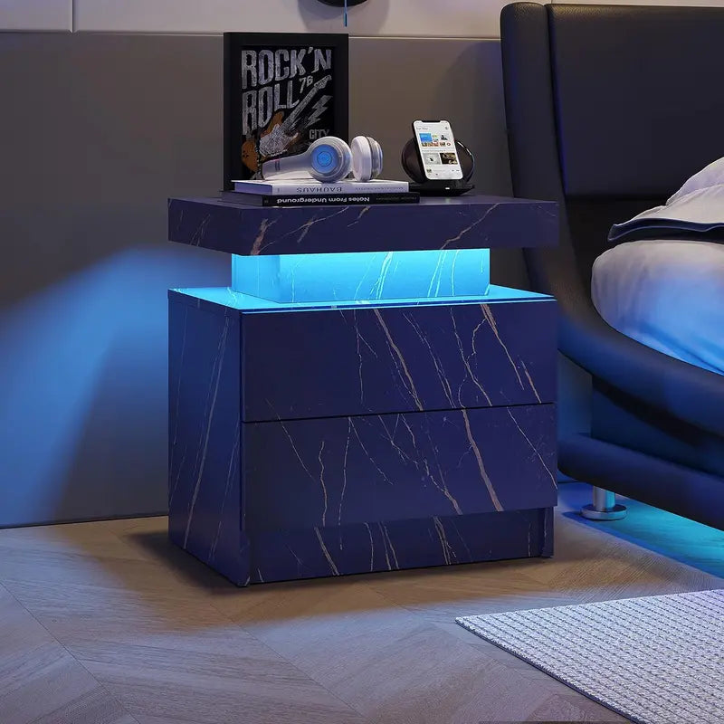 "Modern LED Bedside Sofa Table with 2 Drawers - Perfect for Bedroom and Living Room Decor!"