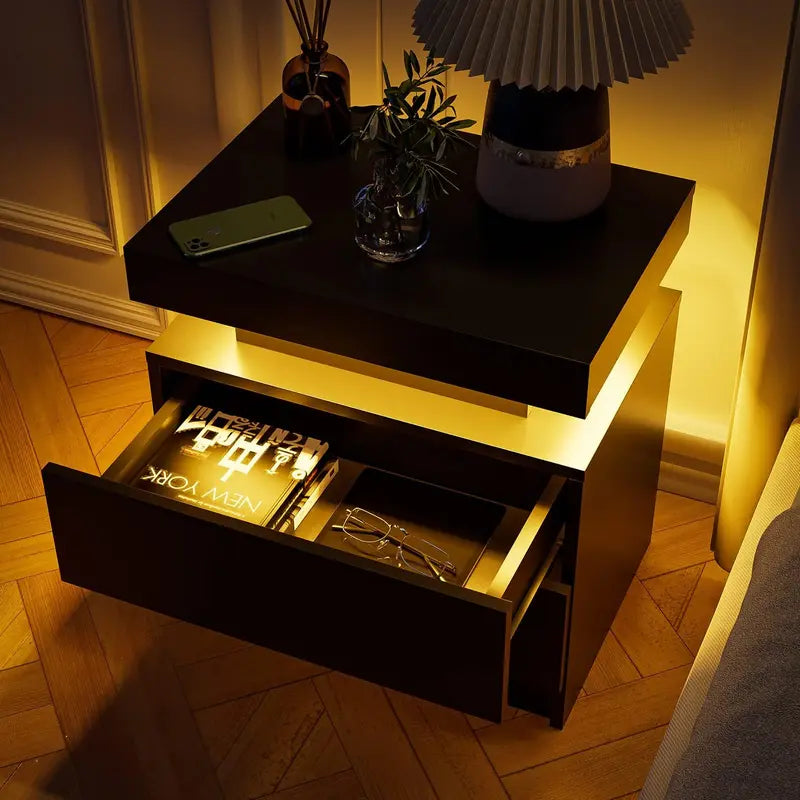 "Modern LED Bedside Sofa Table with 2 Drawers - Perfect for Bedroom and Living Room Decor!"