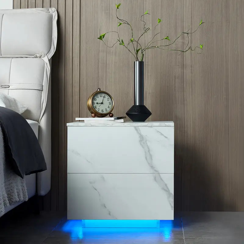 "Modern LED Bedside Sofa Table with 2 Drawers - Perfect for Bedroom and Living Room Decor!"