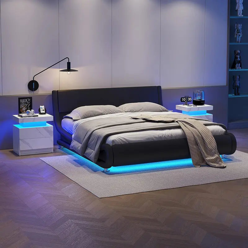 "Modern LED Bedside Sofa Table with 2 Drawers - Perfect for Bedroom and Living Room Decor!"