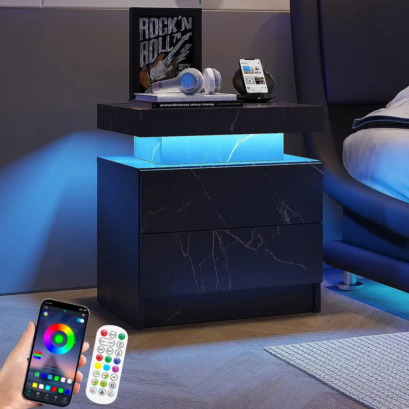 "Modern LED Bedside Sofa Table with 2 Drawers - Perfect for Bedroom and Living Room Decor!"