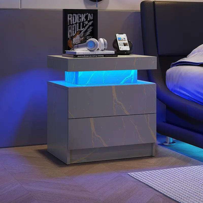 "Modern LED Bedside Sofa Table with 2 Drawers - Perfect for Bedroom and Living Room Decor!"