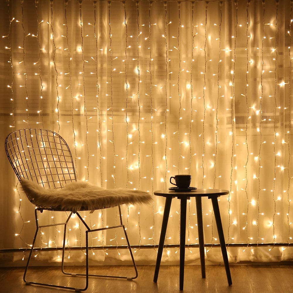 300 LED Curtain Lights for Bedroom 9.8 FT Hanging Window Lights with Remote, Connectable, 8 Modes, Waterproof Fairy Lights for Outdoor Indoor Christmas Holiday Party, Warm White