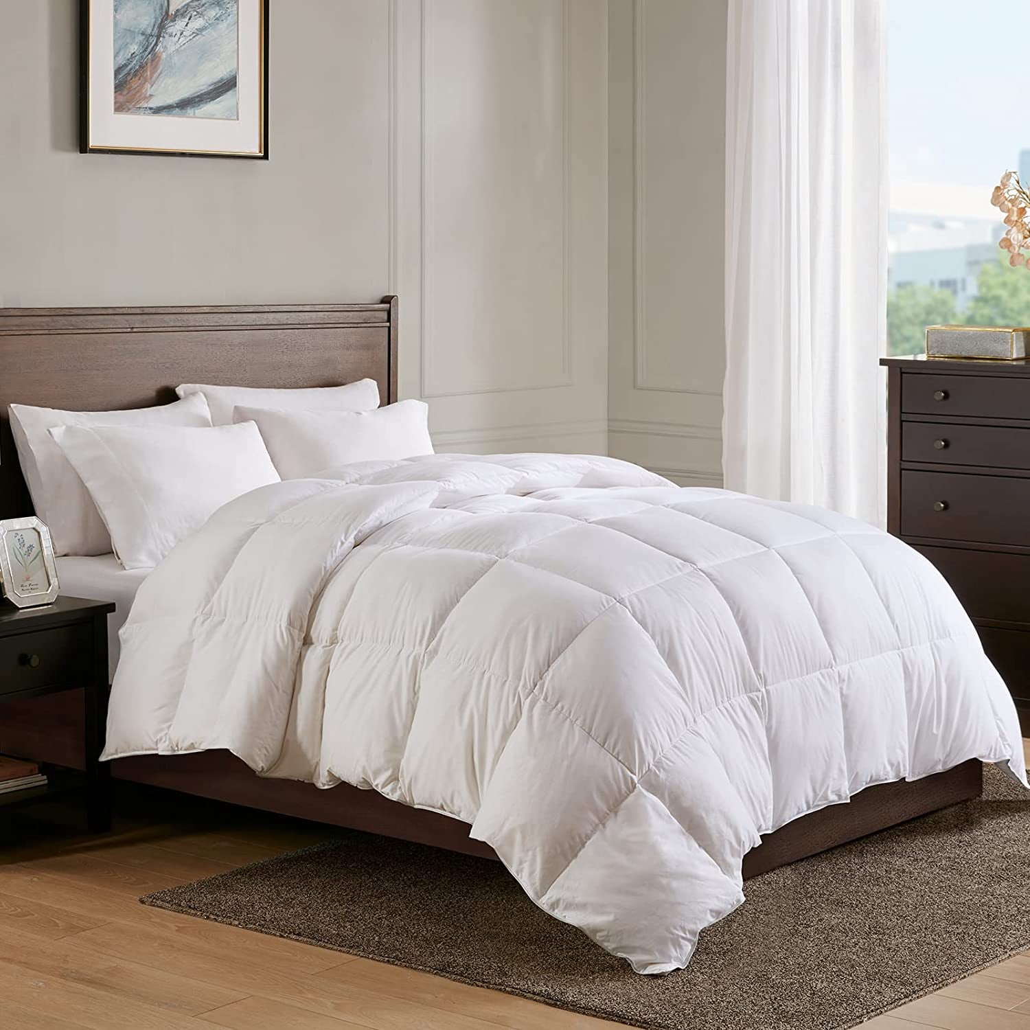 Heavyweight Goose Feather down Comforter California King Size - Ultra-Soft Luxury 750 Fill-Power Hotel-Style Thicker Winter Duvet Insert for Colder Weather/Sleeper (104X96, White)