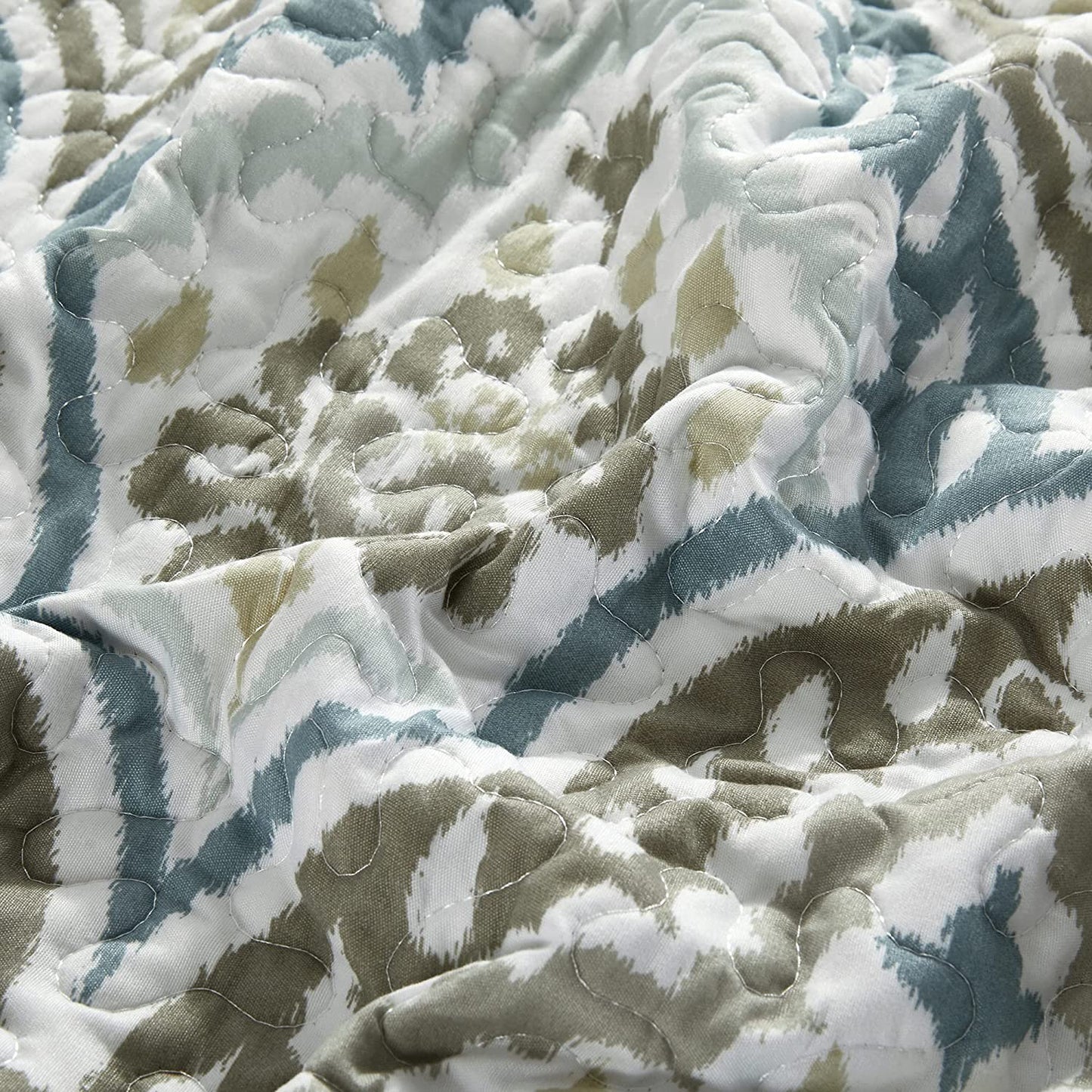 Tivoli Ikat Queen Size 90" X 90" 5 Piece Teal Aqua Printed Prewashed Quilted Coverlet Bedspread Bed Cover Set for All Season, Lightweight Quilt Blanket with Matching Shams Pillows