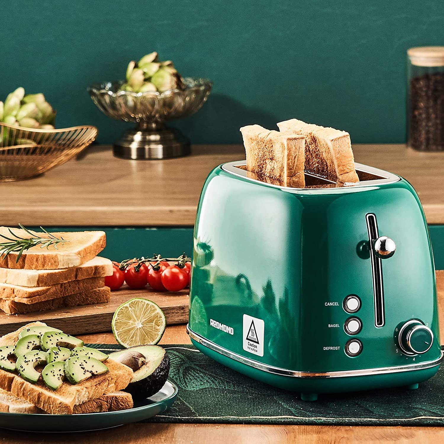 2 Slice Retro Stainless Steel Toaster with Bagel, Cancel, Defrost Function and 6 Bread Shade Settings, Extra Wide Slot, Removable Crumb Tray, Green, ST028.